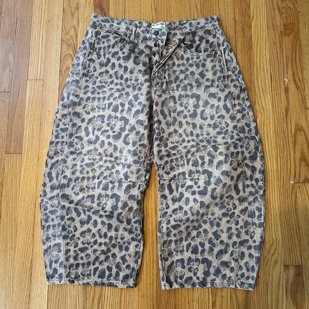 Free People Leopard Barrel Jeans